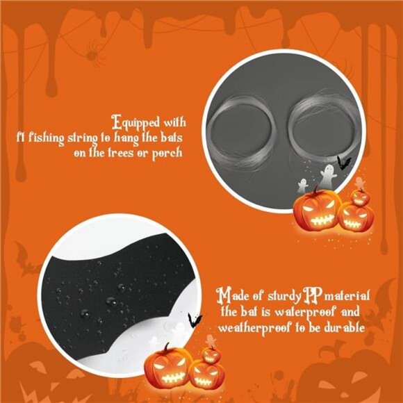 25Pcs Halloween Hanging Bats Decor, Large Plastic Flying Bats with Glowing Eyes - Picture 5 of 8